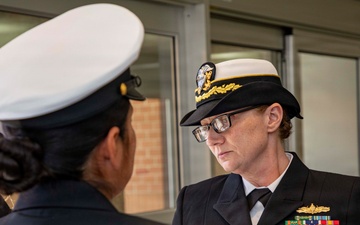 Sailors assigned to Navy Medicine and Readiness Logistic Command Detachment at Naval Medical Forces Atlantic Conduct Uniform Inspection
