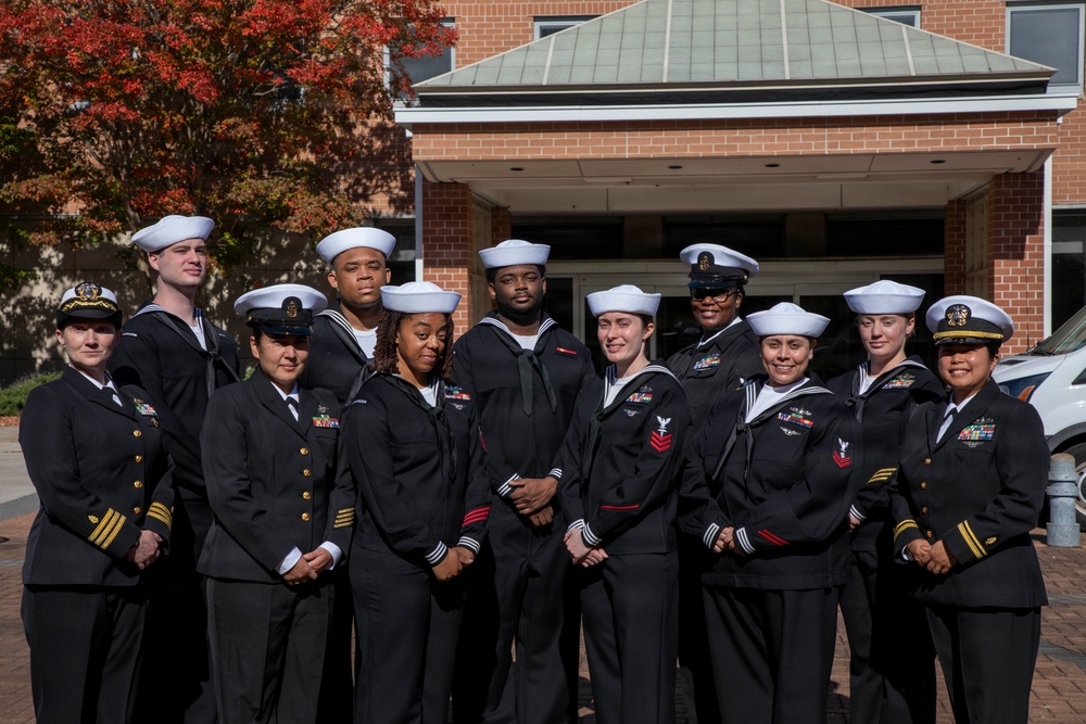 Sailors assigned to Navy Medicine and Readiness Logistic Command Detachment at Naval Medical Forces Atlantic Conduct Uniform Inspection