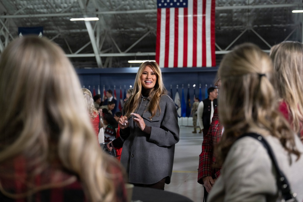 First Lady Melania Trump and Second Lady Usha Vance Partner with Red Cross Making Care Packages at Andrews