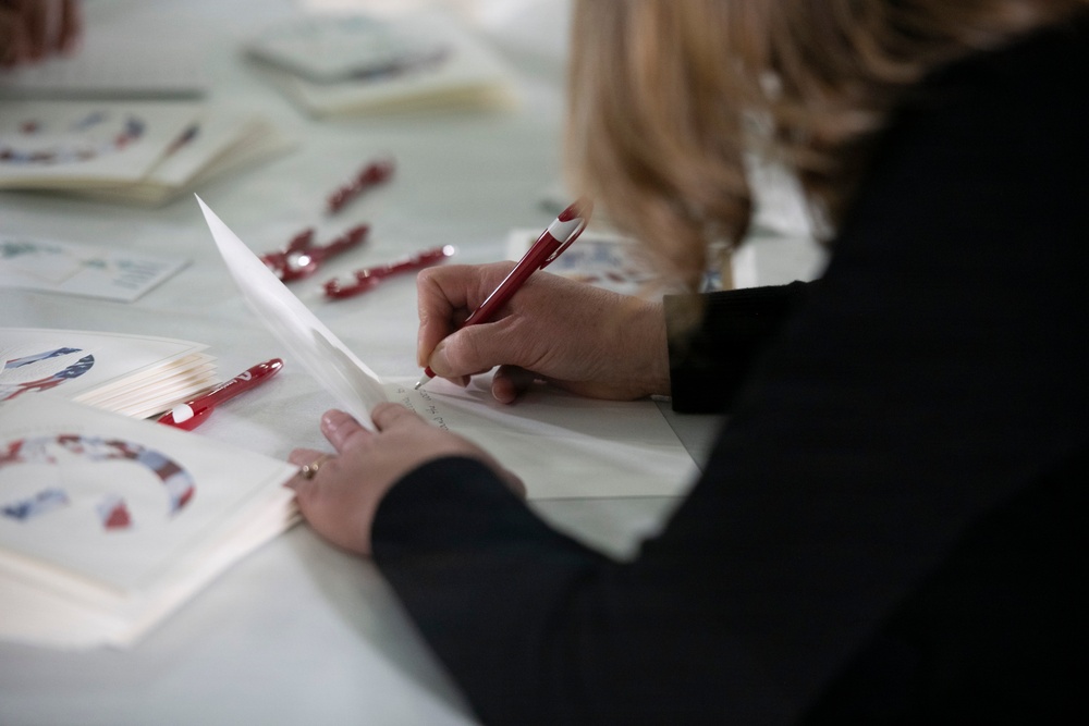 First Lady Melania Trump and Second Lady Usha Vance Partner with Red Cross Making Care Packages at Andrews