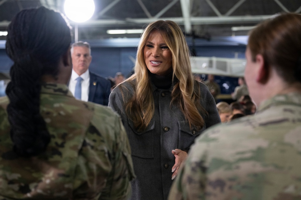 First Lady Melania Trump and Second Lady Usha Vance Partner with Red Cross Making Care Packages at Andrews