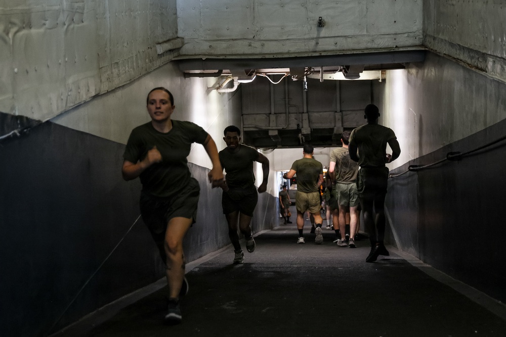 22nd MEU(SOC) | Corporals Course PT Aboard USS Iwo Jima
