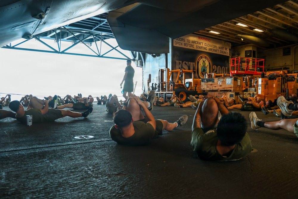22nd MEU(SOC) | Corporals Course PT Aboard USS Iwo Jima