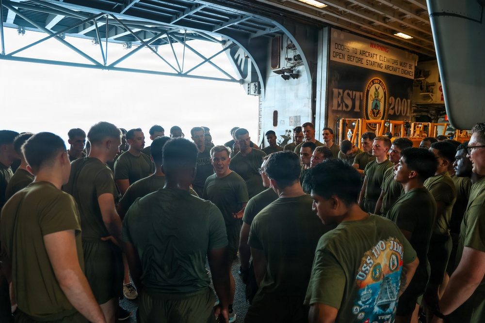 22nd MEU(SOC) | Corporals Course PT Aboard USS Iwo Jima