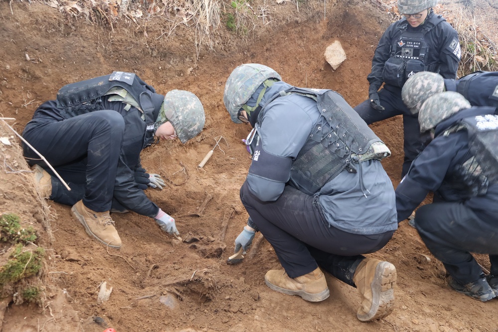 Remains and artifacts excavated from White Horse Hill in Korean DMZ