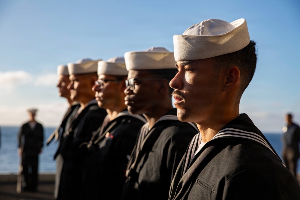 Abraham Lincoln conducts a burial-at-sea ceremony