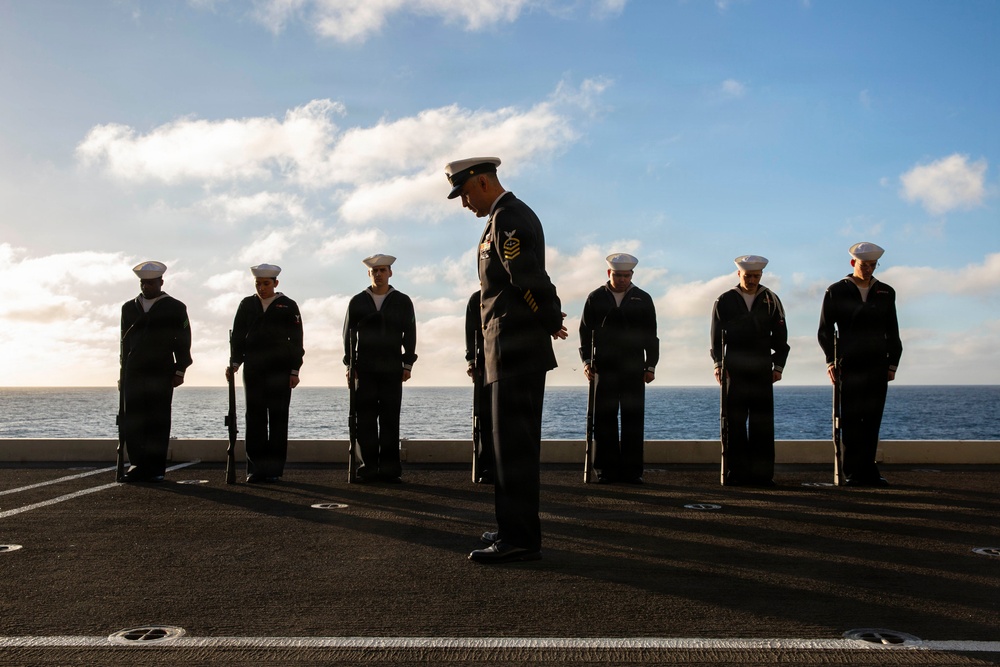 Abraham Lincoln conducts a burial-at-sea ceremony