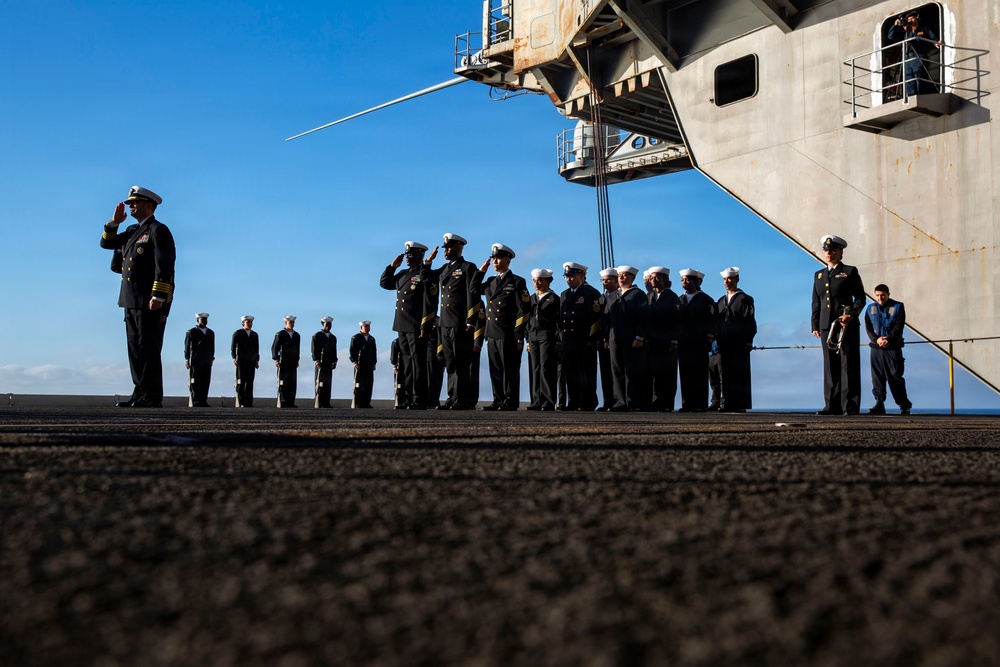 Abraham Lincoln conducts a burial-at-sea ceremony