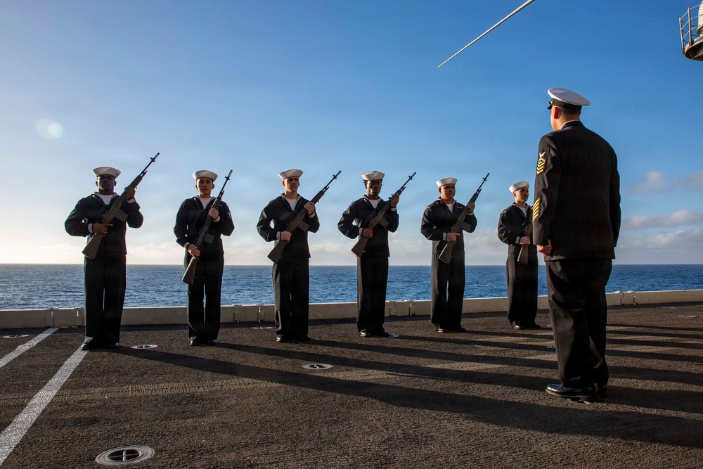 Abraham Lincoln conducts a burial-at-sea ceremony