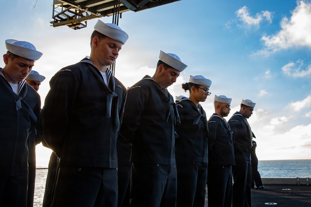 Abraham Lincoln conducts a burial-at-sea ceremony
