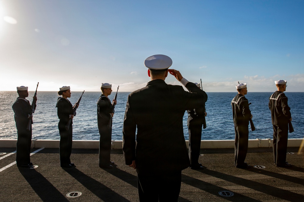 Abraham Lincoln conducts a burial-at-sea ceremony