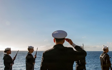 Abraham Lincoln conducts a burial-at-sea ceremony