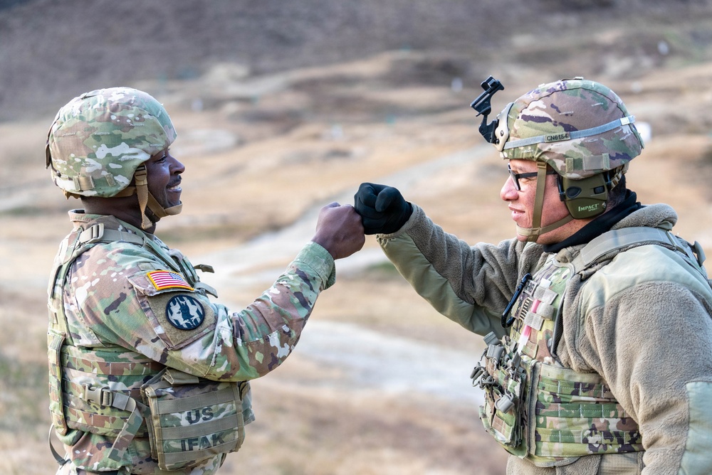 1st Signal Brigade Soldiers participate in a live-fire exercise at Camp Casey