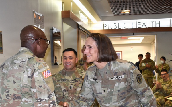 Brig. Gen. Deydre Teyhen recognized Maj. Harrison Sarpong, chief of pharmacy