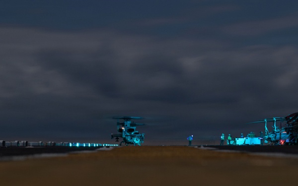 11th MEU Marines, Sailors Conduct Nighttime Deck Landing Qualifications during PMINT