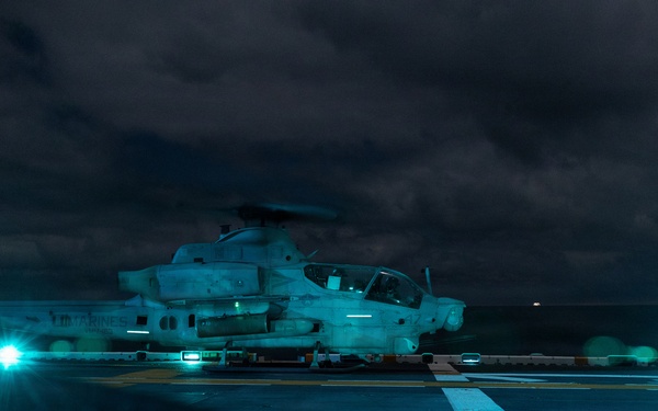 11th MEU Marines, Sailors Conduct Nighttime Deck Landing Qualifications during PMINT