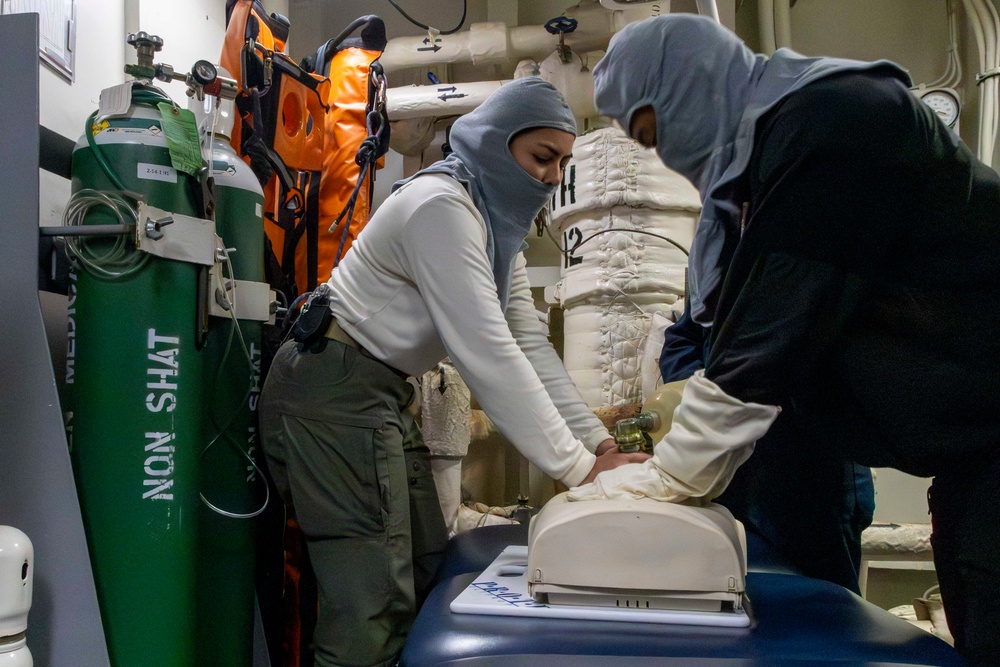 Abraham Lincoln conducts general quarters drill