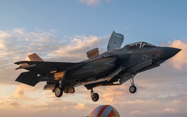 USS Tripoli Conducts Sunset Flight Operations