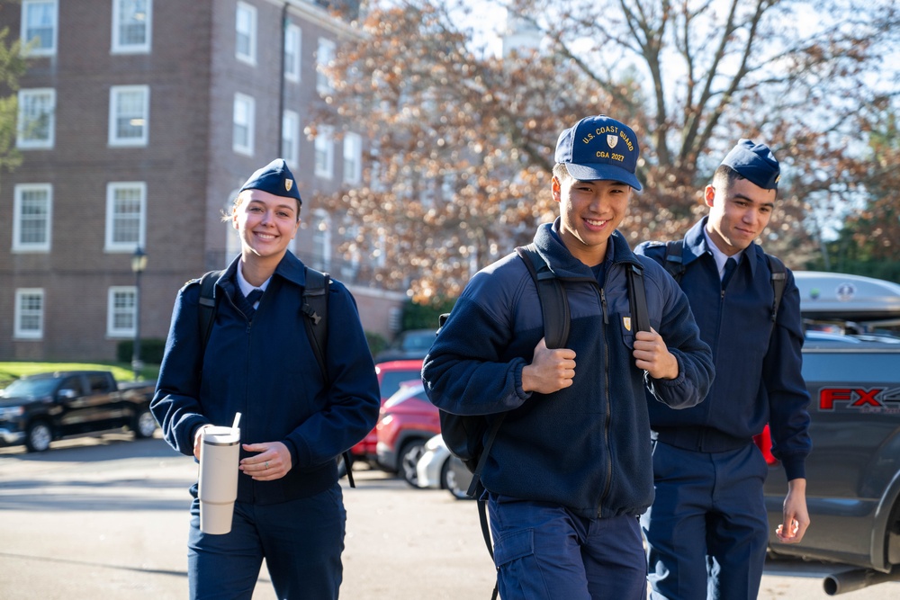 U.S. Coast Guard Academy cadets return from holiday leave