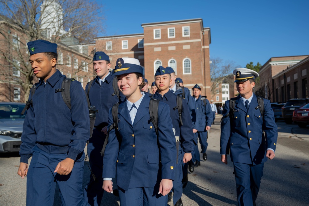 U.S. Coast Guard Academy cadets return from holiday leave