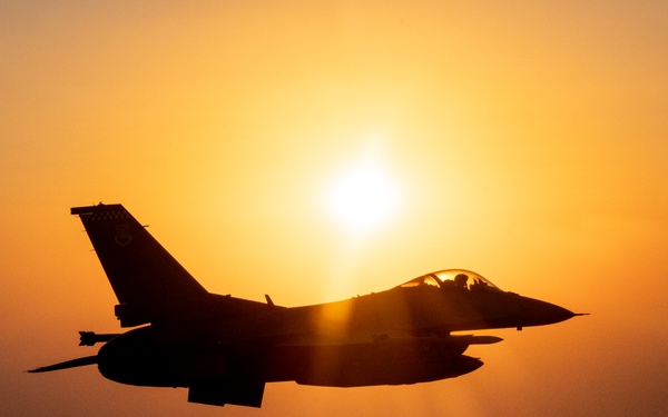 A U.S. Air Force F-16 Flies Over the Gulf Coast of Florida