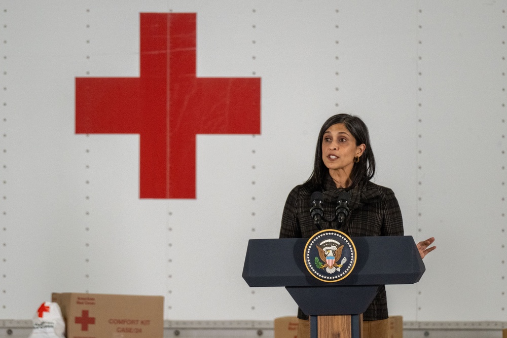 First Lady Melania Trump and Second Lady Usha Vance Partner with Red Cross Making Care Packages at Andrews