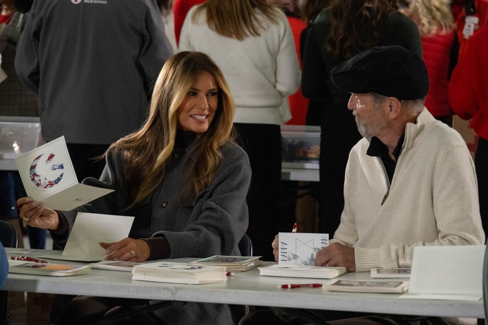 First Lady Melania Trump and Second Lady Usha Vance Partner with Red Cross Making Care Packages at Andrews