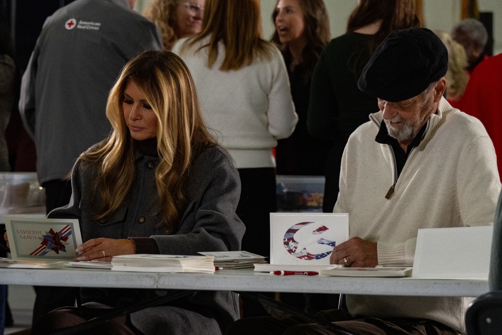 First Lady Melania Trump and Second Lady Usha Vance Partner with Red Cross Making Care Packages at Andrews