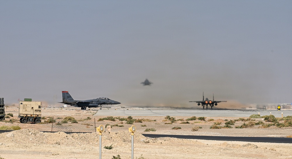 392 EFS F-15E's take off for Marauder Shield 26.1