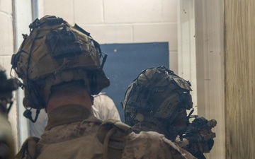 Reconnaissance Marines with the 24th Marine Expeditionary Unit conduct room clearing drills as a part of Close Quarters Tactics training.