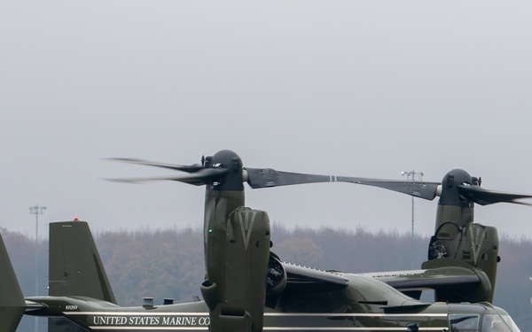 U.S. Marine Corps MV-22B Osprey arrives at Dover Air Force Base