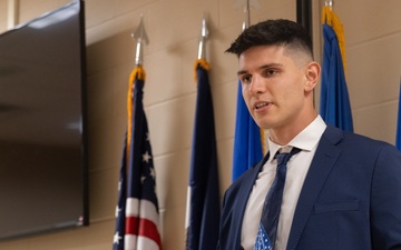 Kosovan recruit speaks at enlistment ceremony