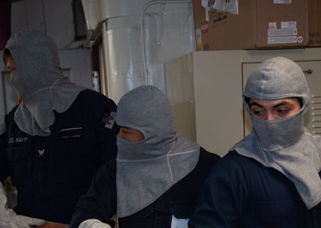 Ronald Reagan Sailors Practice 8010 Firefighting Drill