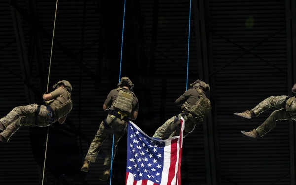 Red, White and Blue Rappelling