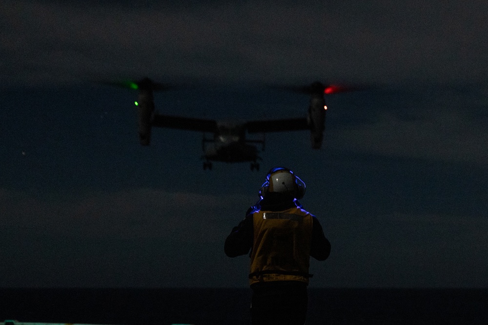 11th MEU Marines, Sailors Conduct Night Deck Landing Qualifications