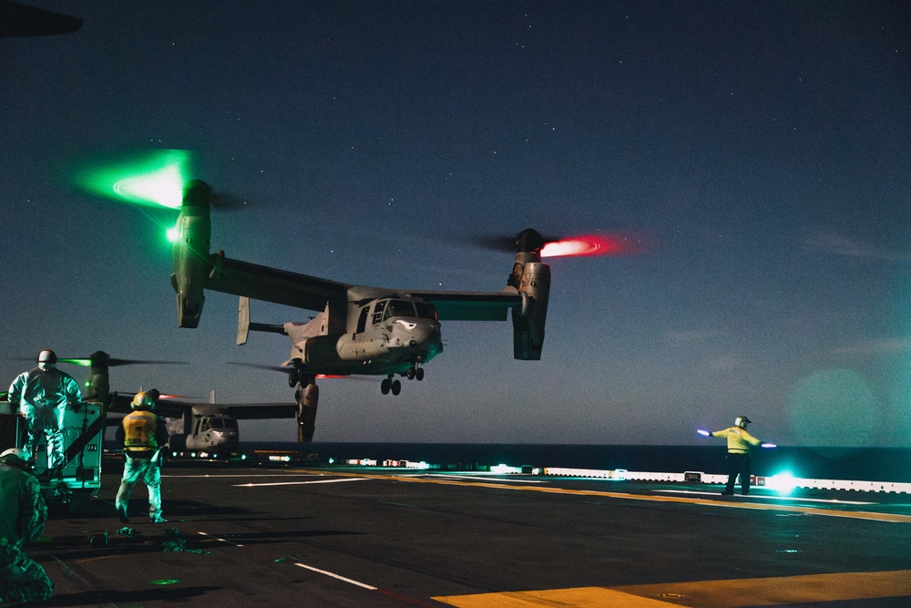 11th MEU Marines, Sailors Conduct Night Deck Landing Qualifications
