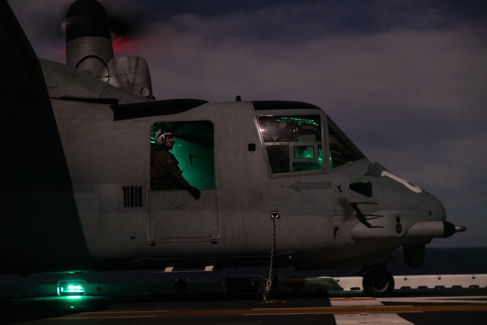 11th MEU Marines, Sailors Conduct Night Deck Landing Qualifications