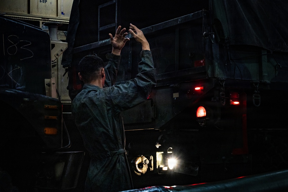 11th MEU Marines load equipment onto USS Portland