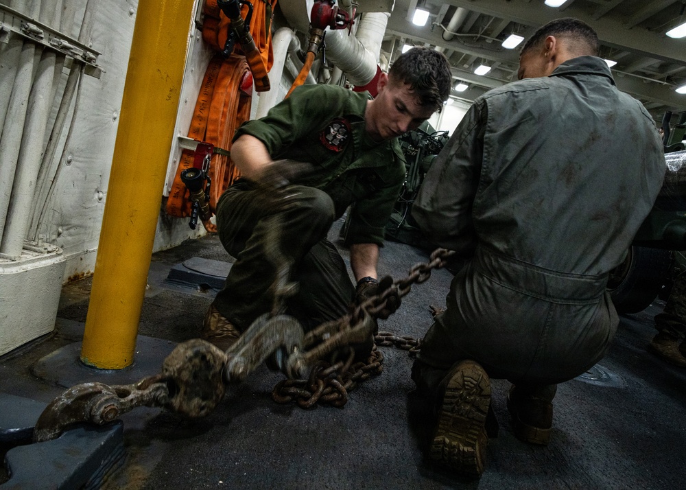 11th MEU Marines load equipment onto USS Portland