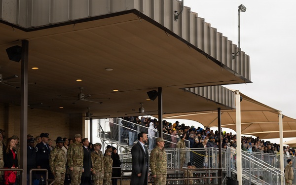 Under Secretary of the Air Force Matt Lohmeier reviews Basic Military Training Graduation Parade