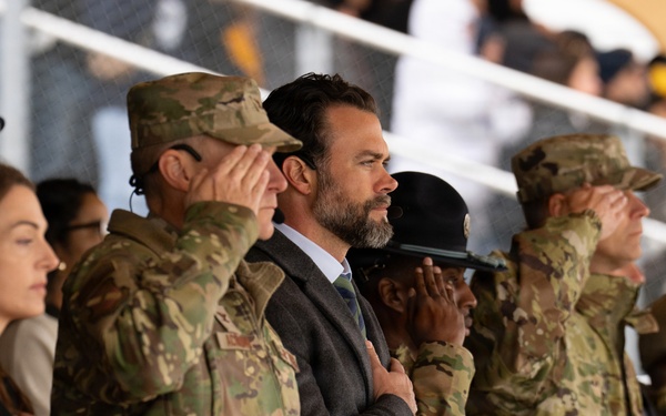 Under Secretary of the Air Force Matt Lohmeier reviews Basic Military Training Graduation Parade