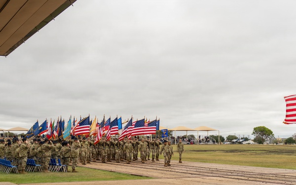 Under Secretary of the Air Force Matt Lohmeier reviews Basic Military Training Graduation Parade