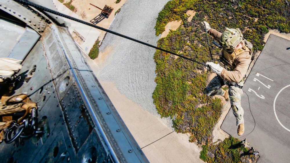EOD Technicians Practice Daytime Rappelling and Fast-Roping Techniques