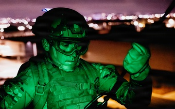 EOD Technicians Practice Nighttime Rappelling and Fast-Roping Techniques