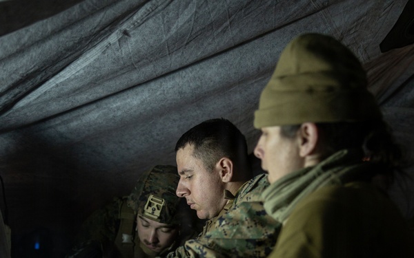 U.S. Navy Sailors alongside Finnish service members execute a simulated mass casualty response