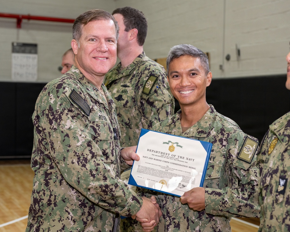 CNREURAFCENT Rear Adm. Brad Rosen hosts an All Hands at NSA Souda Bay