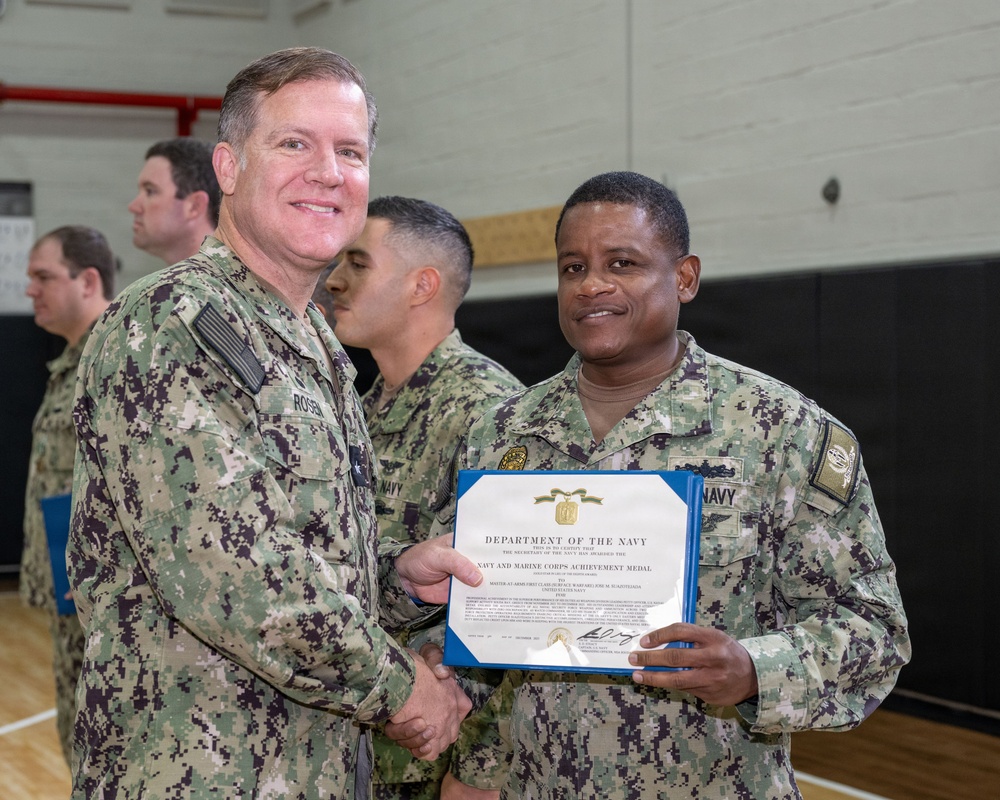 CNREURAFCENT Rear Adm. Brad Rosen hosts an All Hands at NSA Souda Bay
