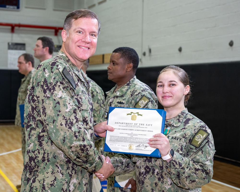 CNREURAFCENT Rear Adm. Brad Rosen hosts an All Hands at NSA Souda Bay