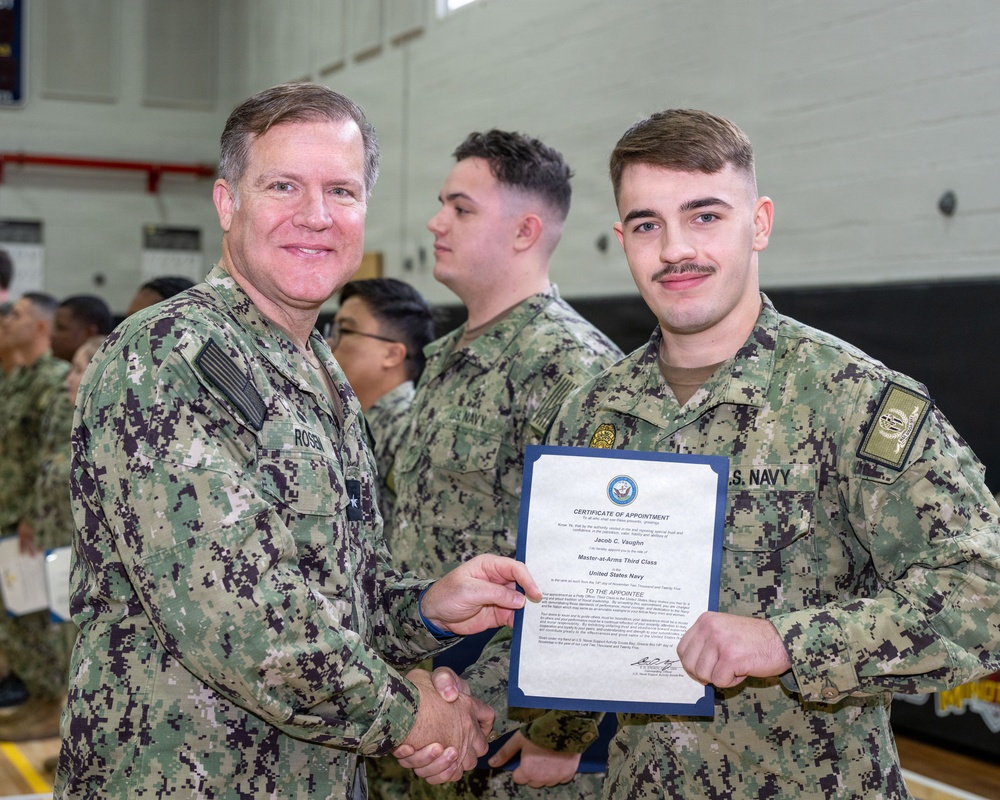 CNREURAFCENT Rear Adm. Brad Rosen hosts an All Hands at NSA Souda Bay