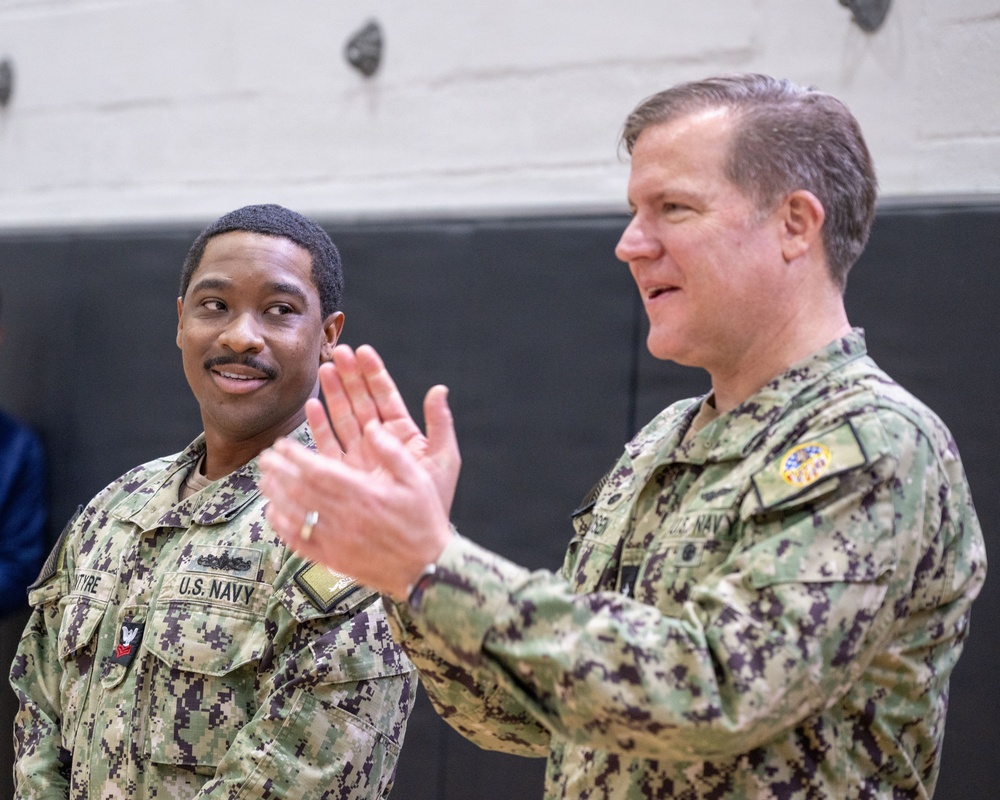 CNREURAFCENT Rear Adm. Brad Rosen hosts an All Hands at NSA Souda Bay